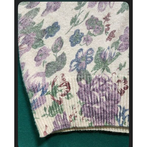 VTG Womens Knit Sweater Floral Grandmacore Sz L Coquette Silk Wool Cottagecore - Picture 3 of 6